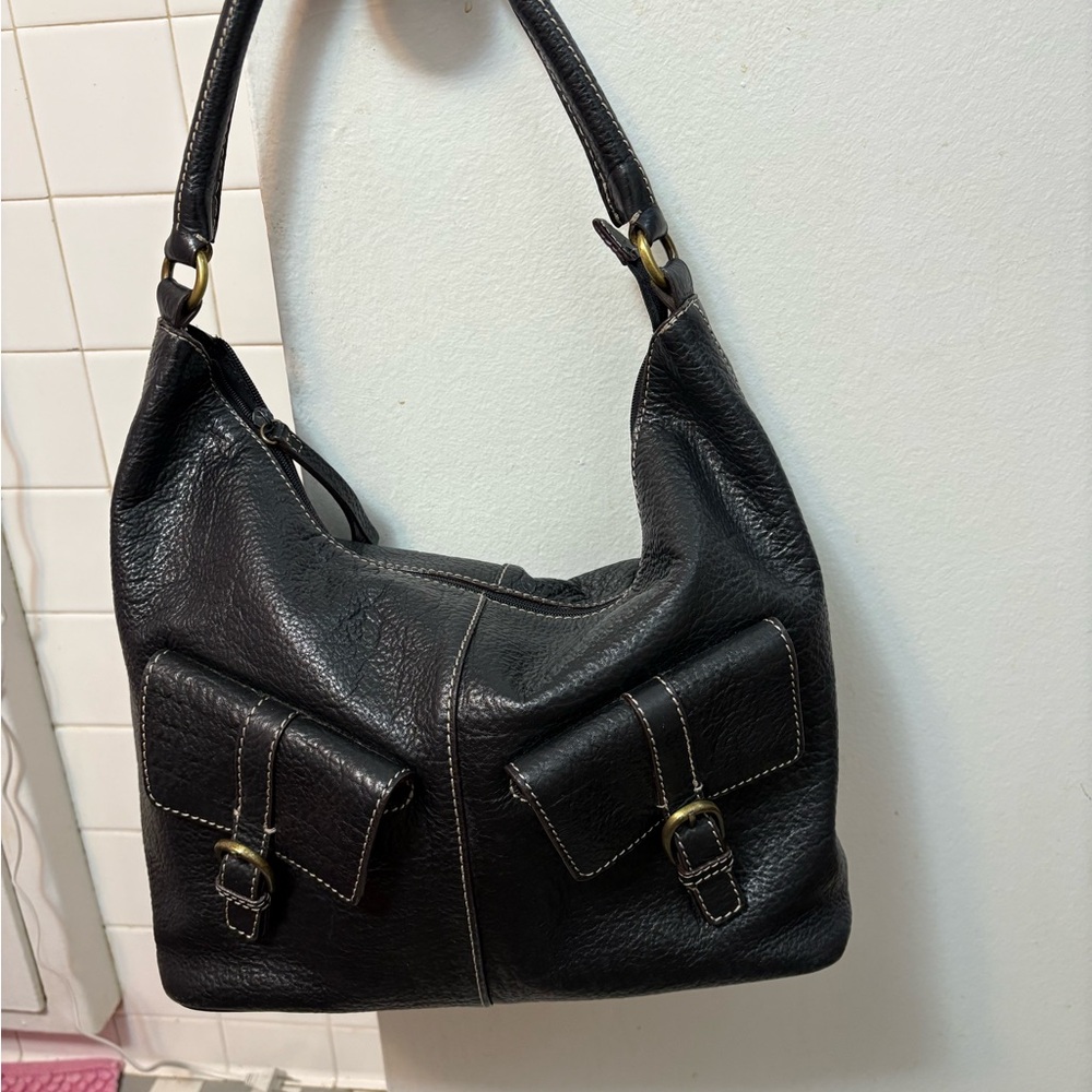 Sondra Roberts - large black leather hobo/satchel  bag